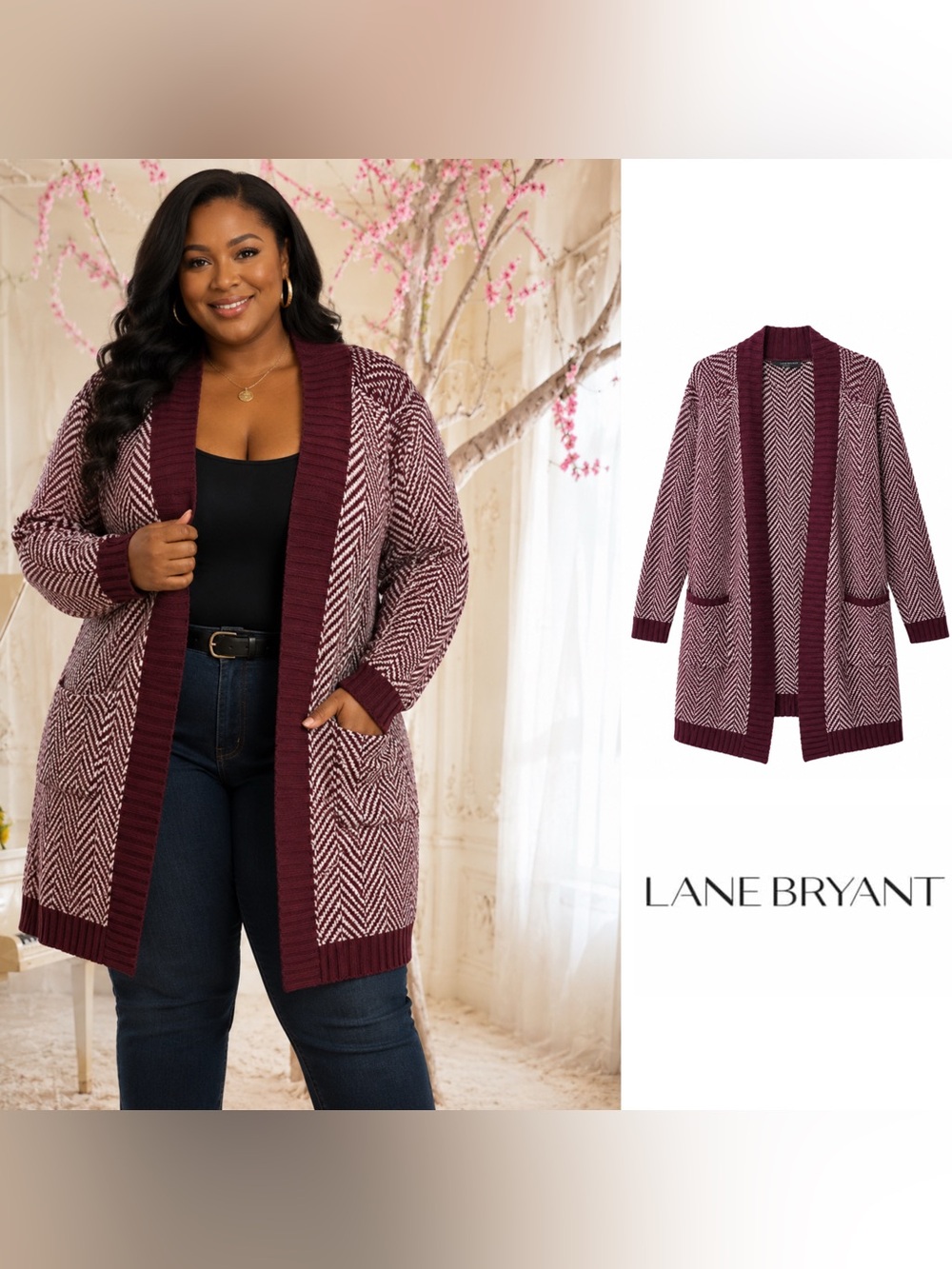 NEW Lane Bryant Burgundy Marled Open-Front Cardigan - Picture 1 of 9